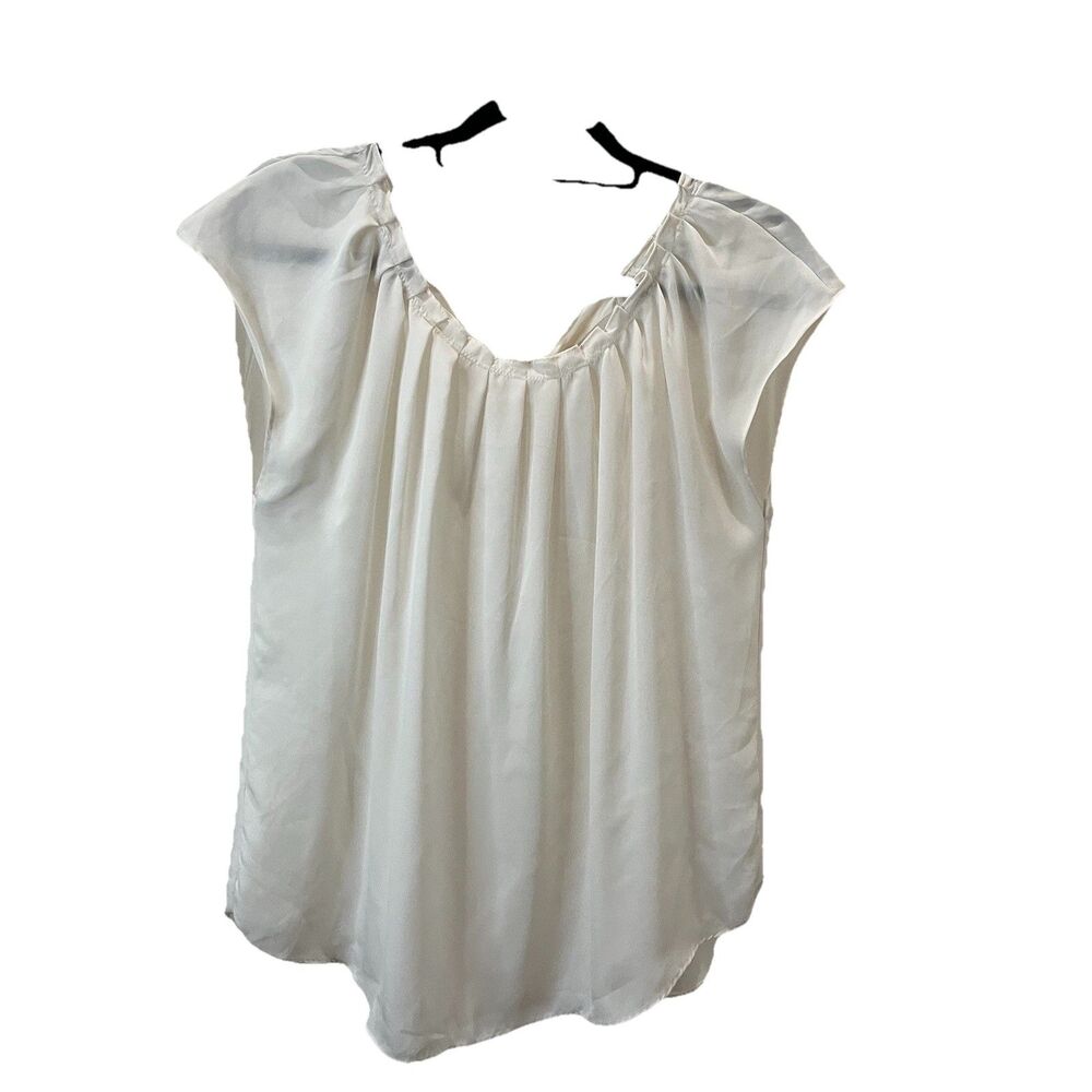 Lauren Conrad Off White Ivory Sheer Satin Tie Back Top Women Size L Short Sleeve